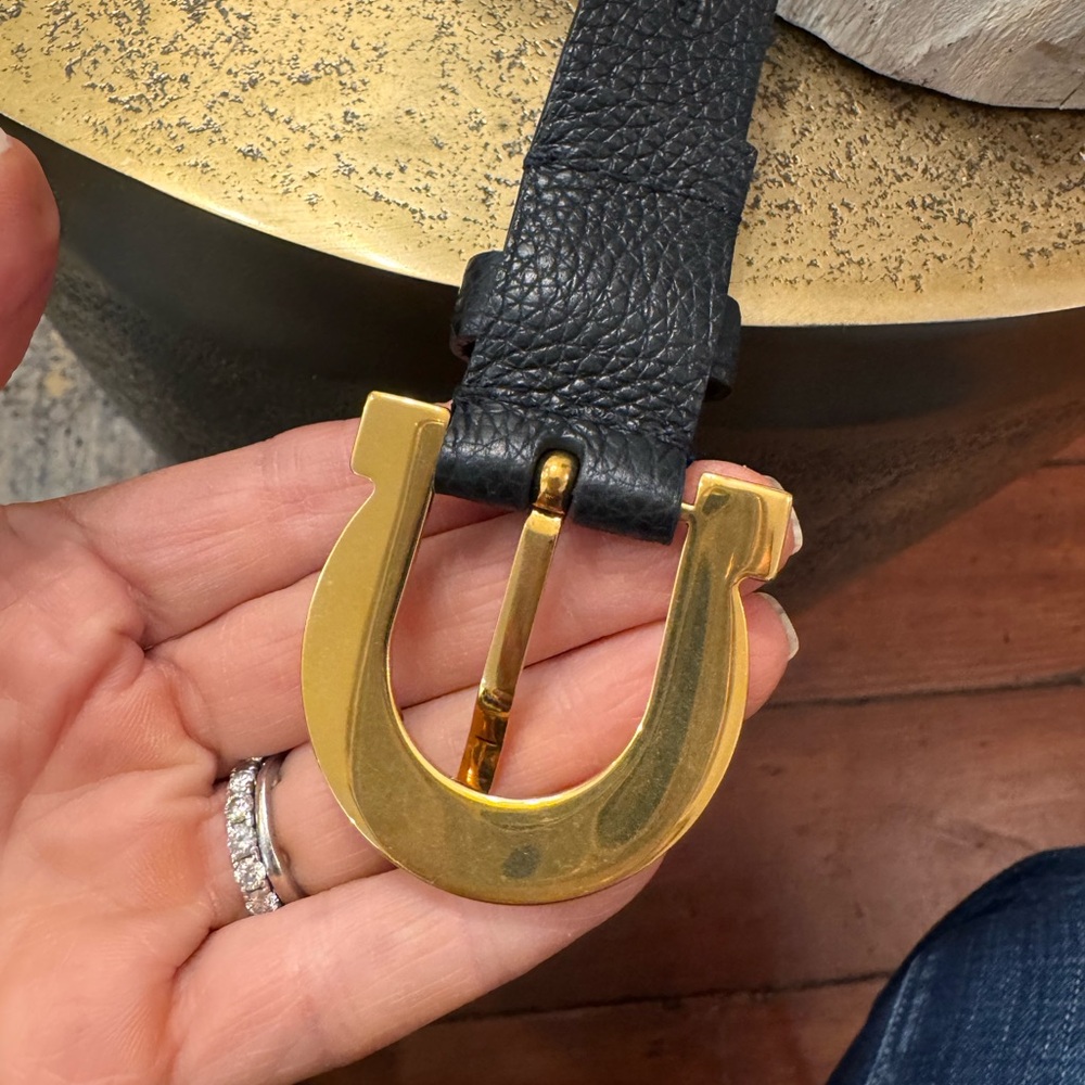 Salvatore Ferragamo Black Leather Gancini Belt – Gold Buckle – Size 65 /XS NWT!! - Picture 3 of 13